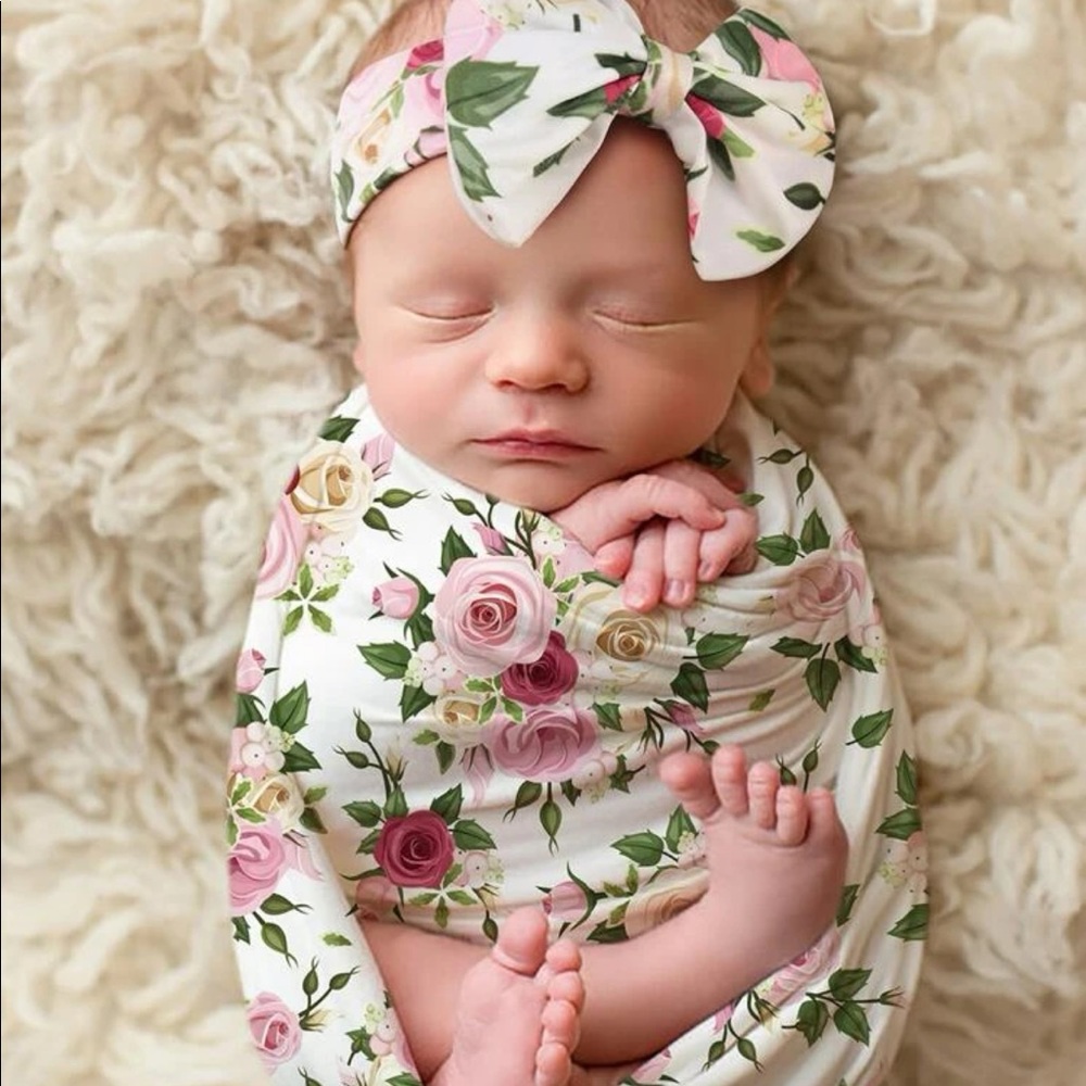 Newborn Photography Floral Wrap Blanket & Headband